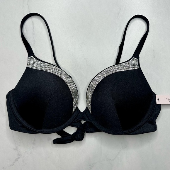VS Very Sexy Shine Trim Push-Up Bikini Top Black 32C - Picture 4 of 9